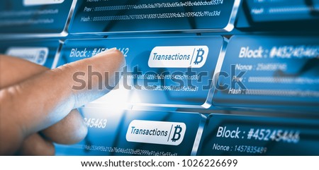 Finger Pressing Block Chain Block Text Stockfoto Jetzt Bearbeiten - 